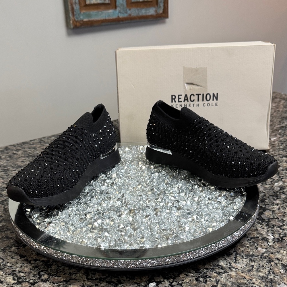 Kenneth Cole Reaction Cameron Jewel Black Slip-On jogger sneakers NEW 7.5 - Picture 10 of 15